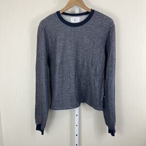 Sol Angeles Sleeve Stripe Terry Pullover Sweatshirt M Medium Navy Blue